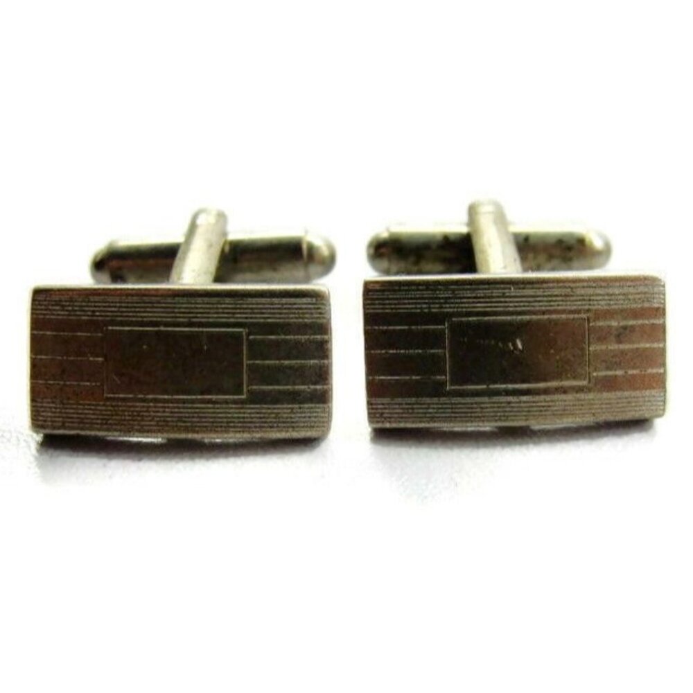 Rectangular Cufflinks With Horizontal Lines Sterl… - image 1